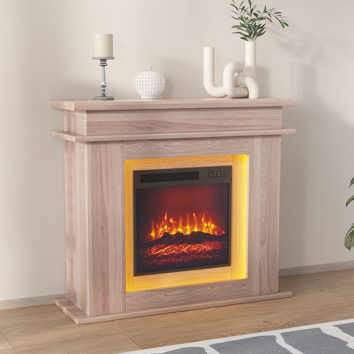 Chimenea eléctrica LUMINARIX con efecto de llama LED 3D, 1500 W, color roble, tamaño grande 101x34x88cm.