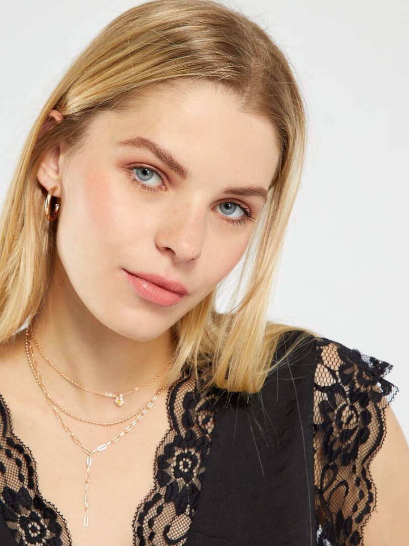 Satijnen blouse met kant - Zwart