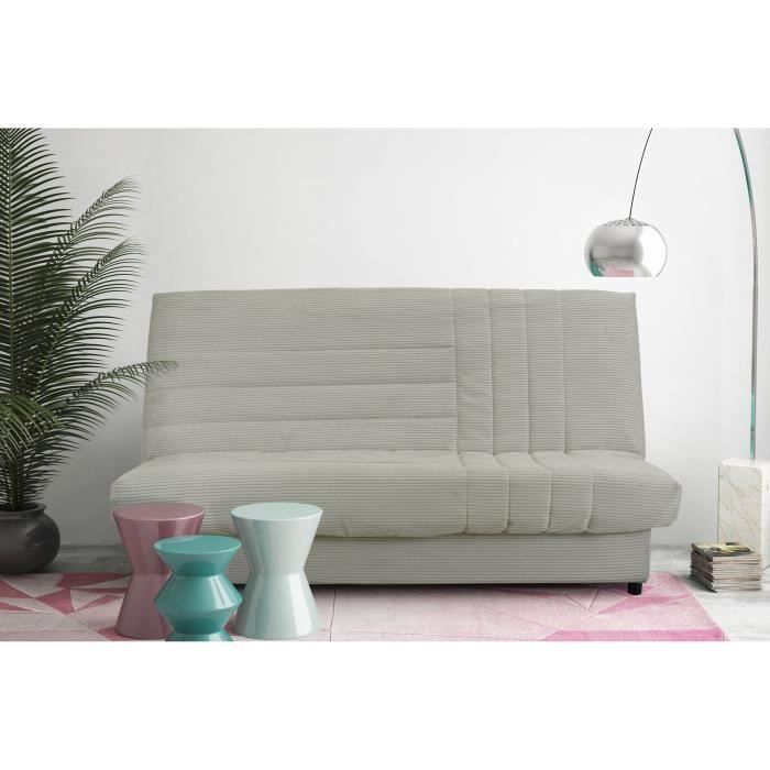 Divano letto click-clack - BEIJA - 3 posti - Velluto a coste beige - 130 x 190 x 13 cm