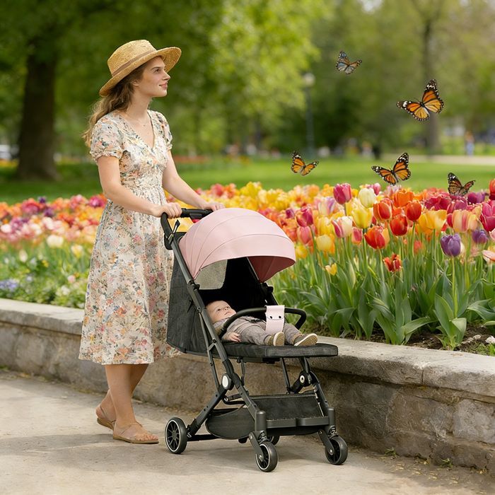 Poussette pliable en trois parties, voiture pour bébé, réglable librement, Oxford, conception à double verrouillage, rose, HUOLE