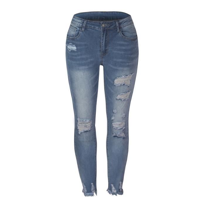 Pantalones vaqueros ajustados para mujer FUNMOON - Cintura alta - Azul