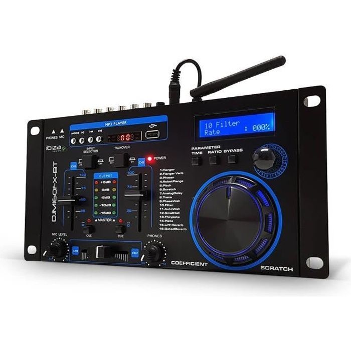 2-kanavainen mikseri DSP:llä ja 16 efektillä - Ibiza Sound DJM160FX-BT