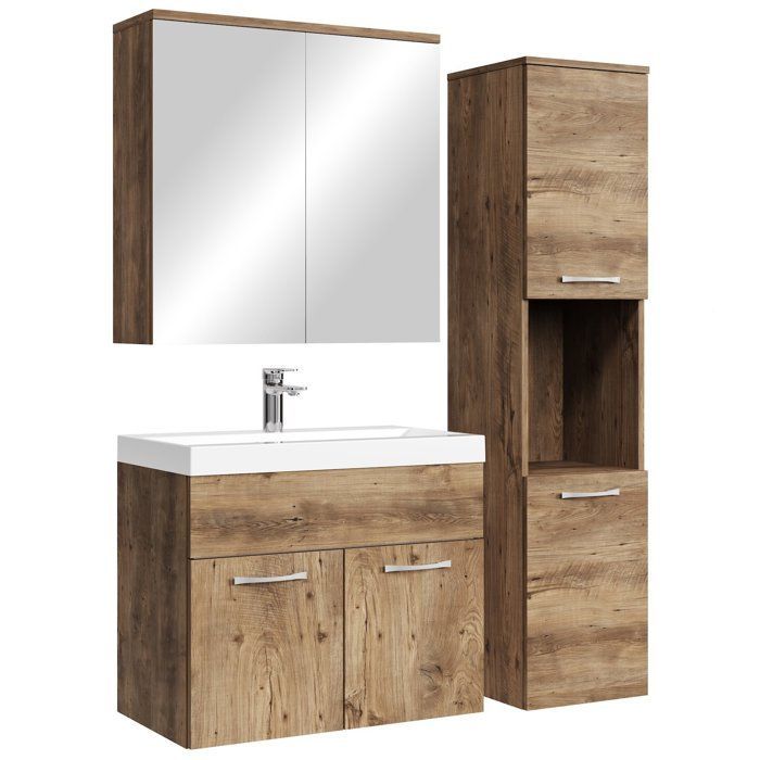 Conjunto de muebles de baño - Badplaats - Montreal - Roble marrón - Lavabo individual - Contemporáneo