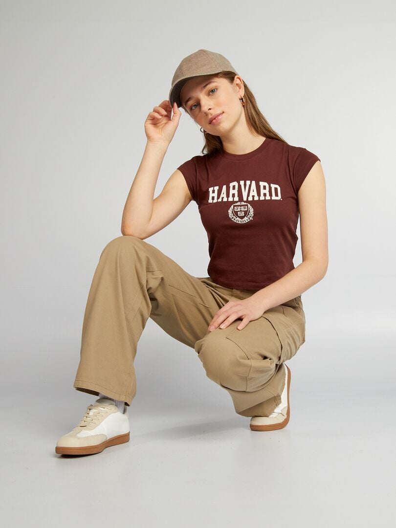 'Harvard' crop top met ronde hals - ROOD