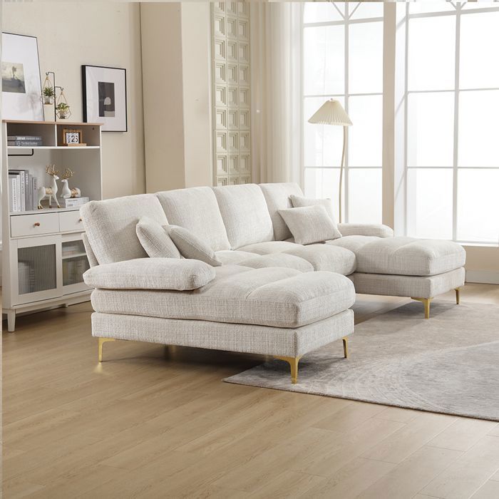 Sofá de canto em formato de U com dois lugares - 4 lugares - em tecido chenille - 272x136x88cm