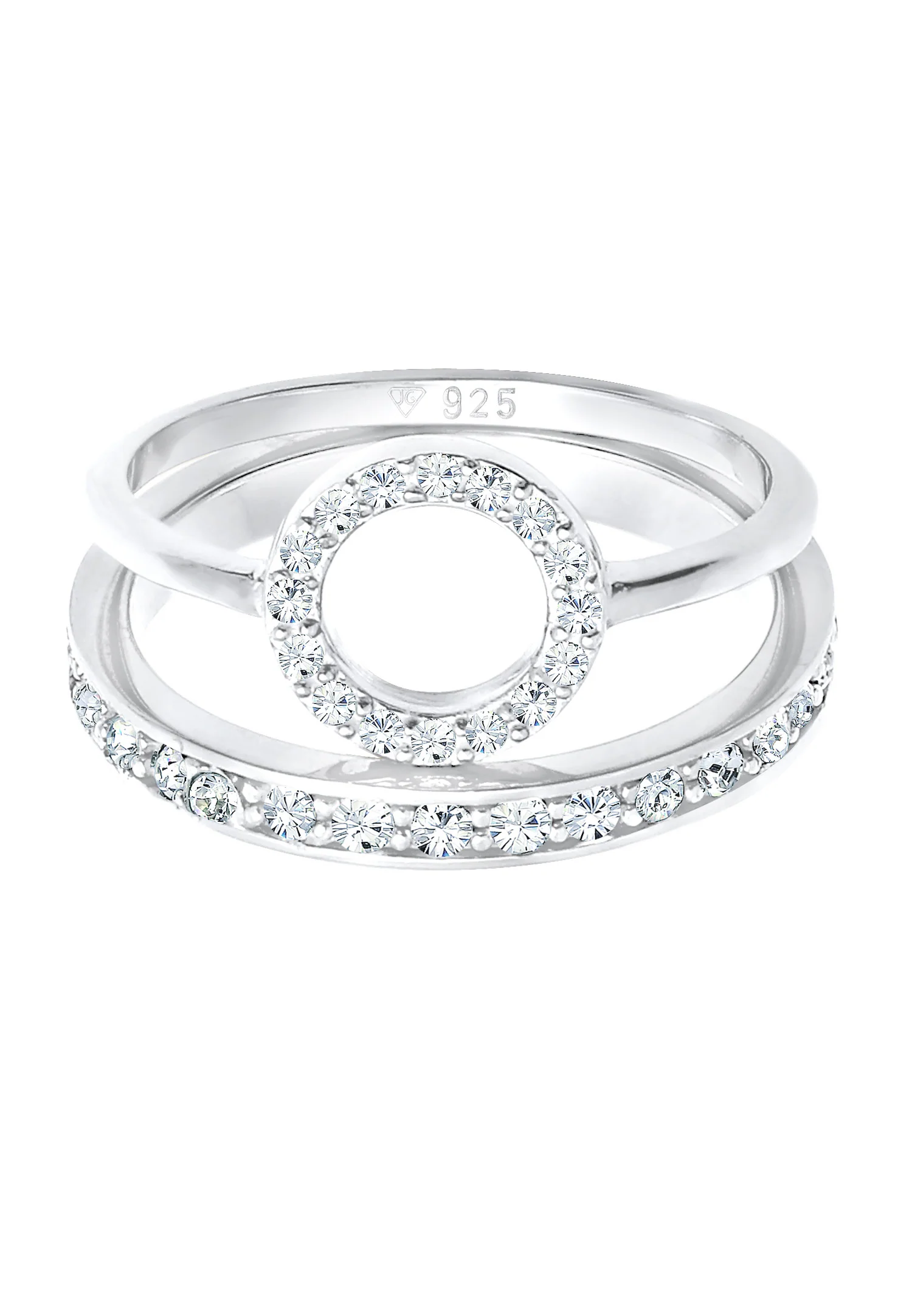 Elli PREMIUM Femmes Bague Duo Memorie Cercle Géo Intemporel avec cristaux en argent sterling 925
