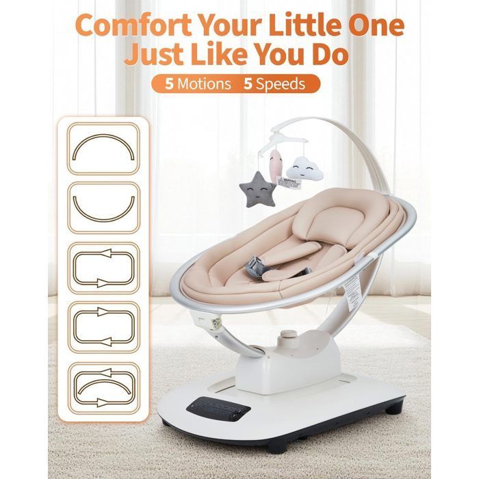 Columpio/saltador eléctrico 3 en 1 para bebés con control remoto, mesa de comedor, 5 modos de balanceo, temporizador y música - Caqui