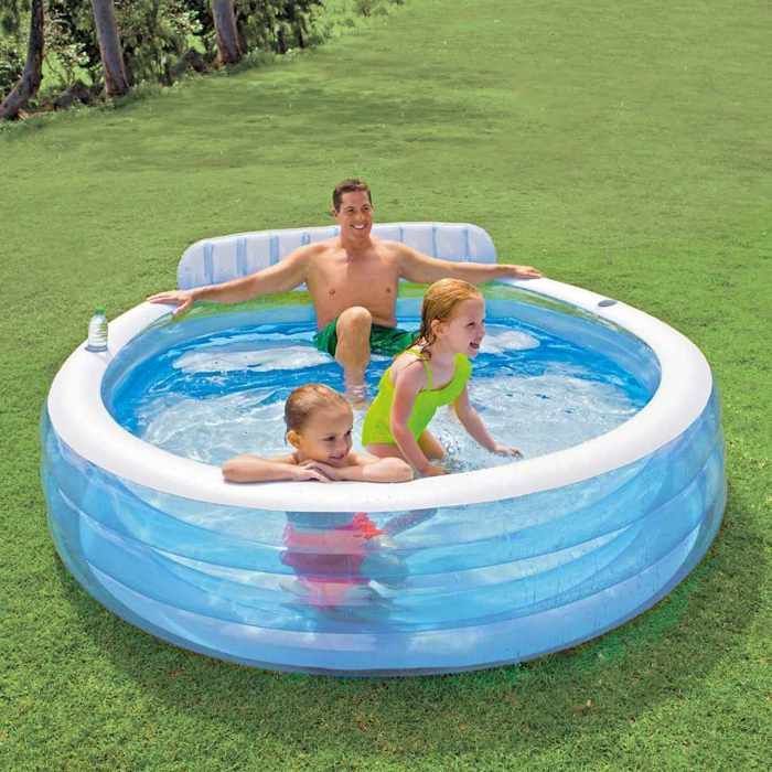 Intex 57190 – Familienpool mit Sessel, 224 x 216 x 76 cm, weiß/blau