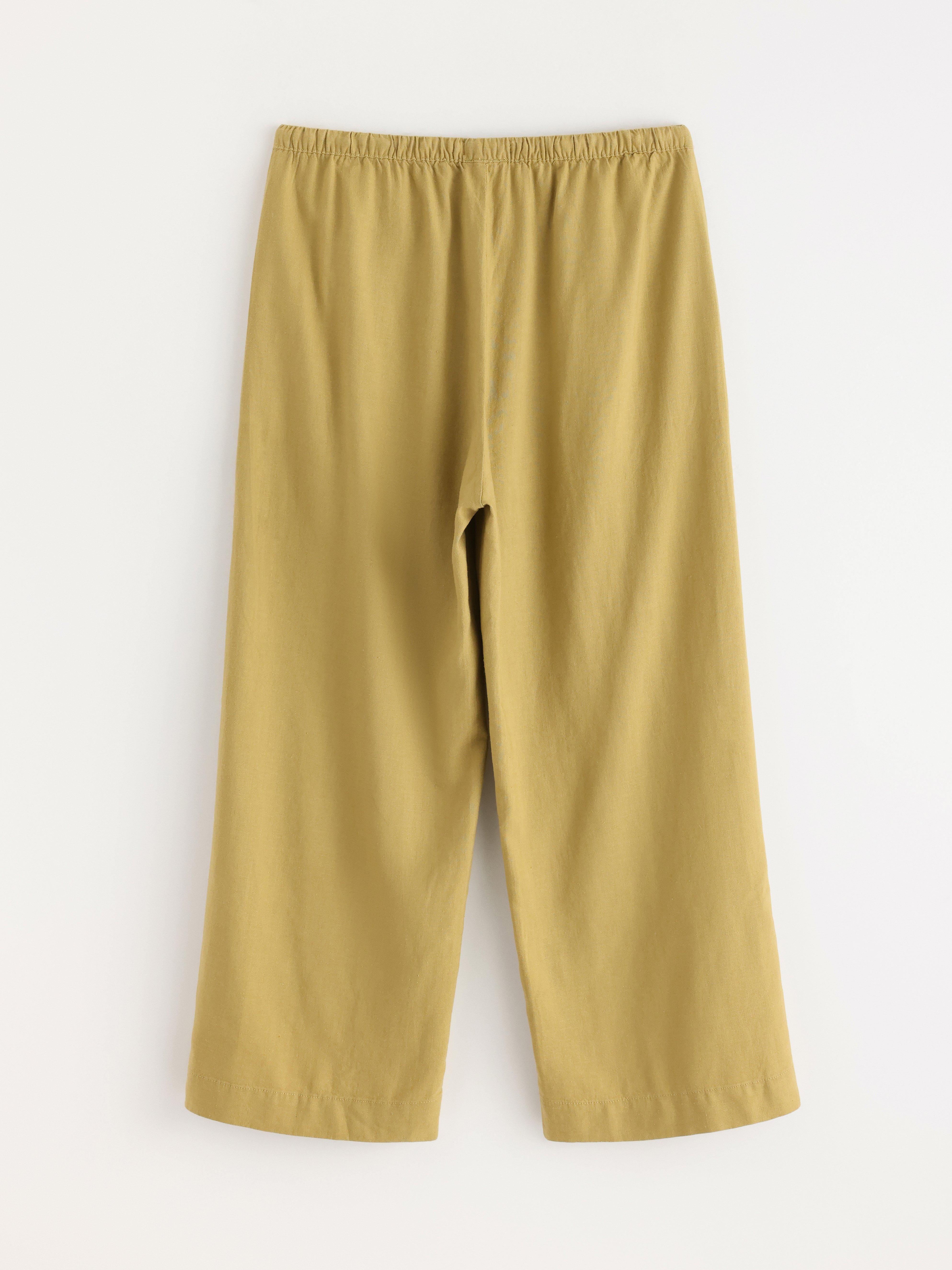 BELLA raka croppade byxor i linneblandning Light Dusty Green