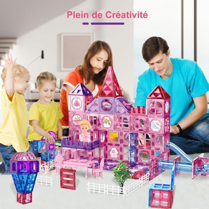 Jeu de Construction Magnétique - KUKUFUN -154 Pièces - Avec poupée princesse maison jouet - Cadeau de Noël Anniversaire pour Fille