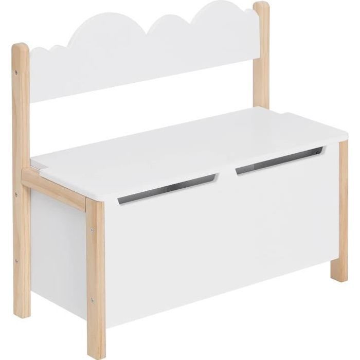 Baúl infantil WOLTU, 2 en 1: banco y caja de juguetes con respaldo, 60 x 25,5 x 55 cm, blanco.