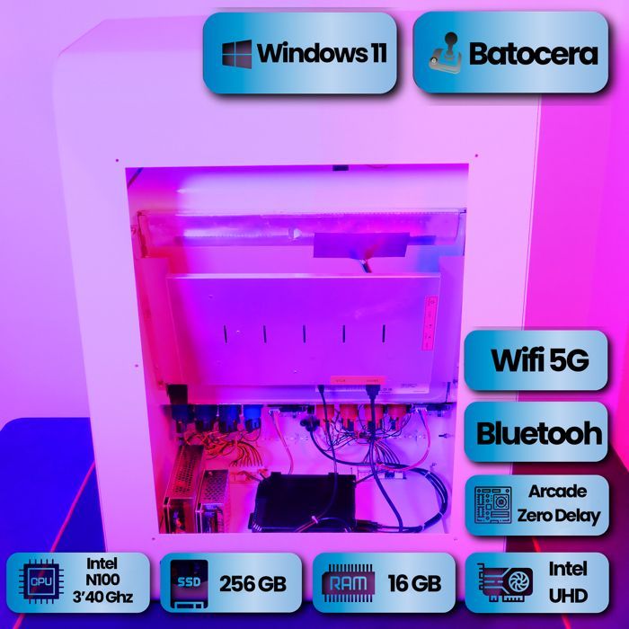Borne d'Arcade Rétro - Blanc - Console salon - Batocera Jeux Inclus
