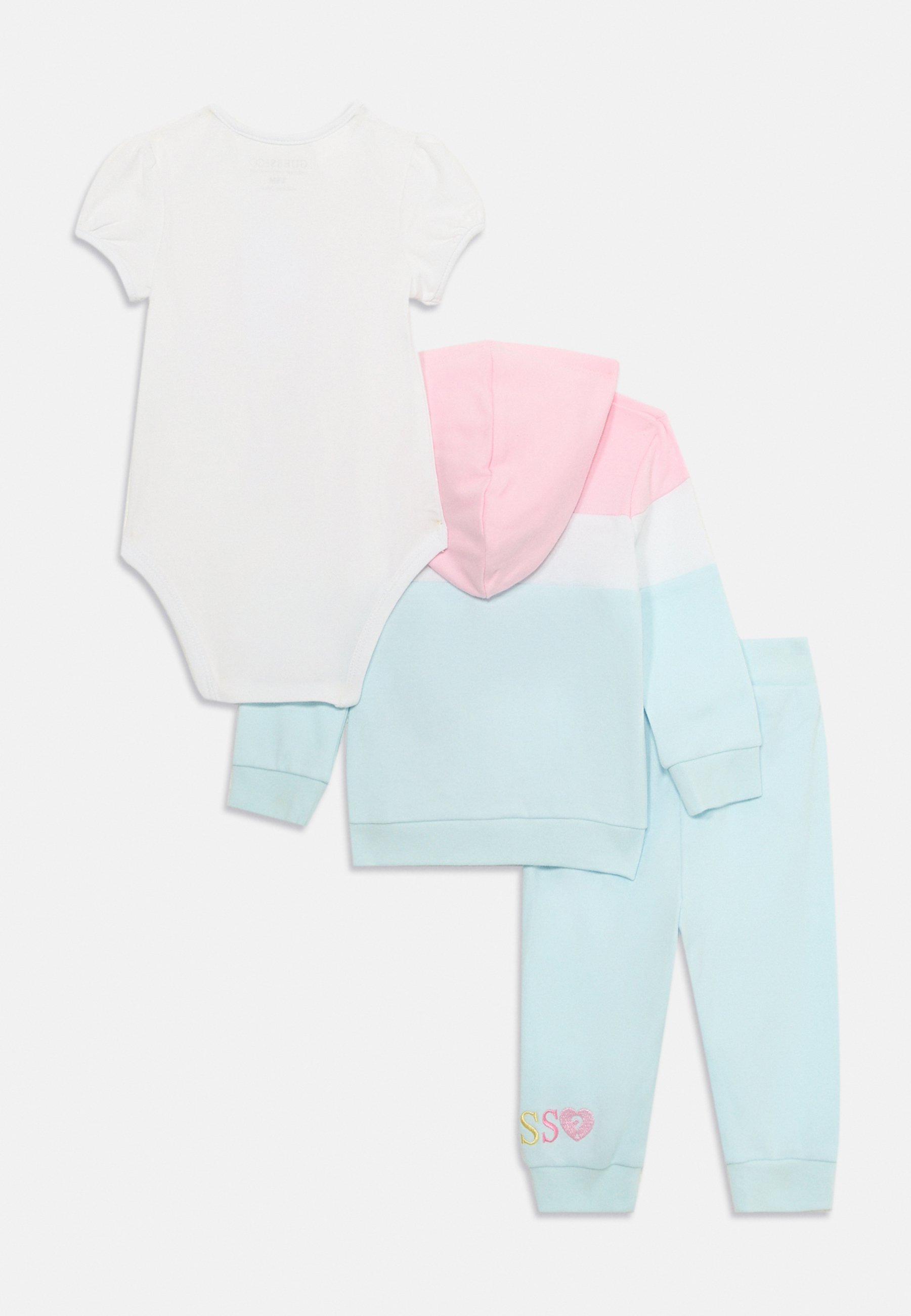 Guess BABY ACTIVE PANTS SET - Body - biały/niebieski/różowy
