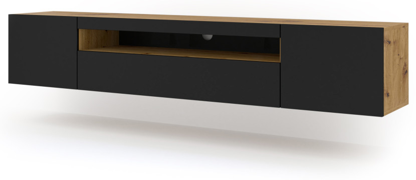 Szafka RTV AURA 200 cm dąb artisan / czarny mat