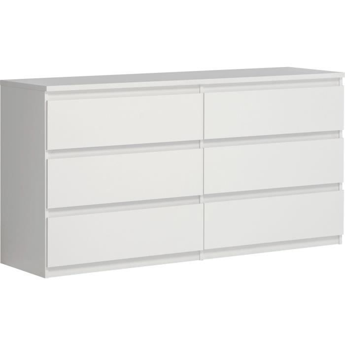 Cassettiera Chelsea a 6 cassetti - Bianco opaco - L 154 x P 42,2 x H 79,9 cm