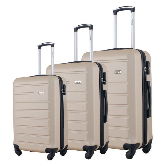 TURTLE - Conjunto de 3 malas de viagem 52cm-62cm-67cm - ABS - 4 rodas duplas - Fechadura integrada - Champagne