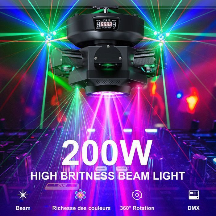 UKing 200W Lichteffecten - DJ Moving Head LED Roterende Podiumlamp 10 RGBW LED's + Rode en Groene Gypsophila LED Laser - Set van 2