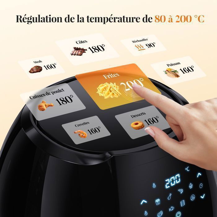 Deep fryer, Air fryer with oil, 2000W/9L, with 8 programs from 80°C to 200°C, Anti-scald buttons, oil-free fryer