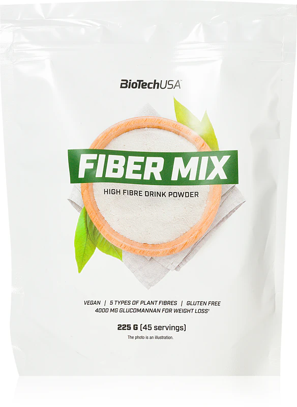 BioTechUSA Fiber Mix, suplemento alimentar em pó para preparar bebidas ricas em fibras.