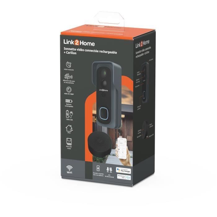 Kit de timbre inteligente LINK2HOME - Wi-Fi - Audio bidireccional - Timbre inalámbrico - Tarjeta SD de 8 GB