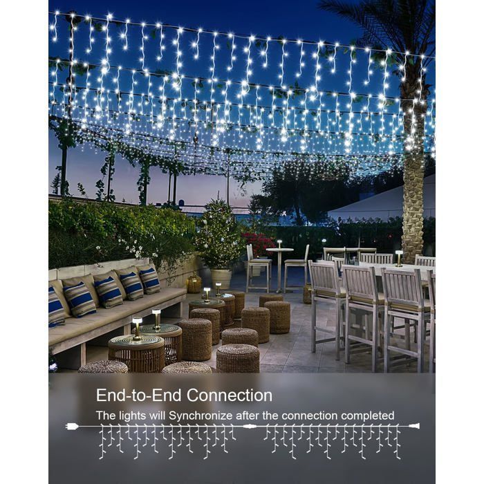 Guirnalda de luces solares para exteriores, 9+2 m, 162 LED, luces tipo cortina para exteriores con 8 modos y temporizador, resistente al agua IP65, decoración navideña.