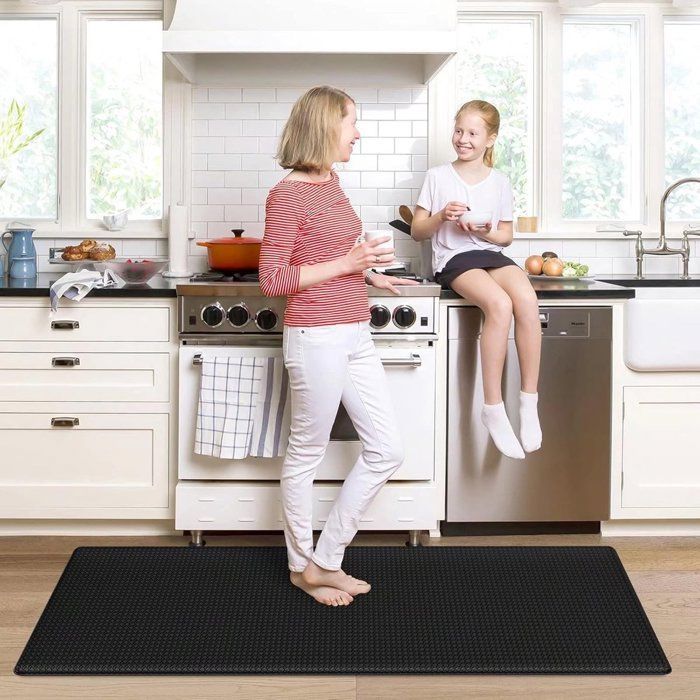 Tapis de cuisine noir 44 x 150 cm, en cuir résistant, antidérapant, lavable et imperméable, idéal pour la cuisine, le salon et le