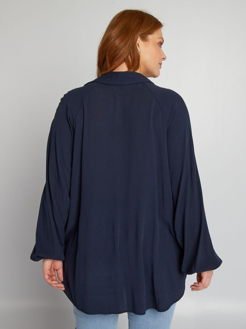 Zachte, bedrukte blouse met pofmouwen - blauw
