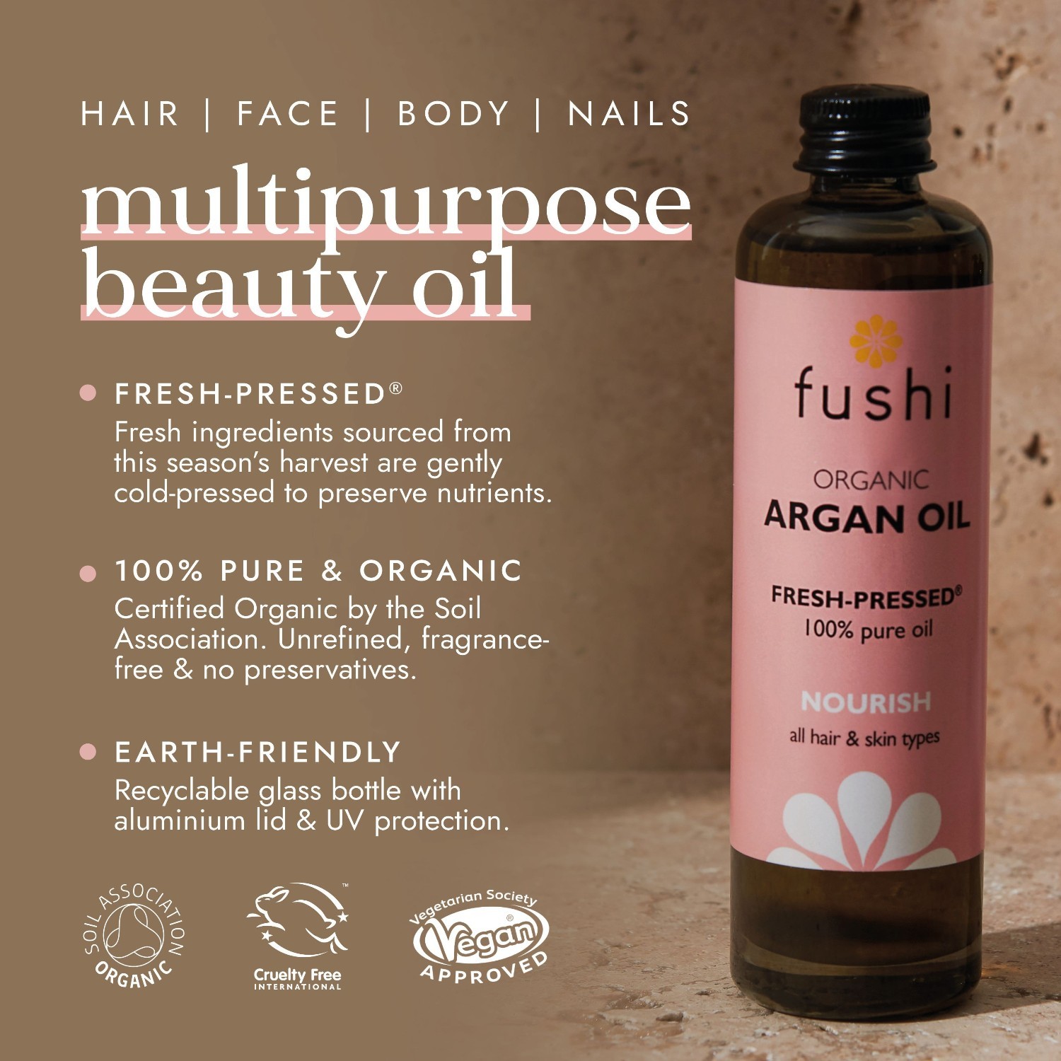 Fushi organiskā argāna eļļas ķermeņa eļļa - 100 ml