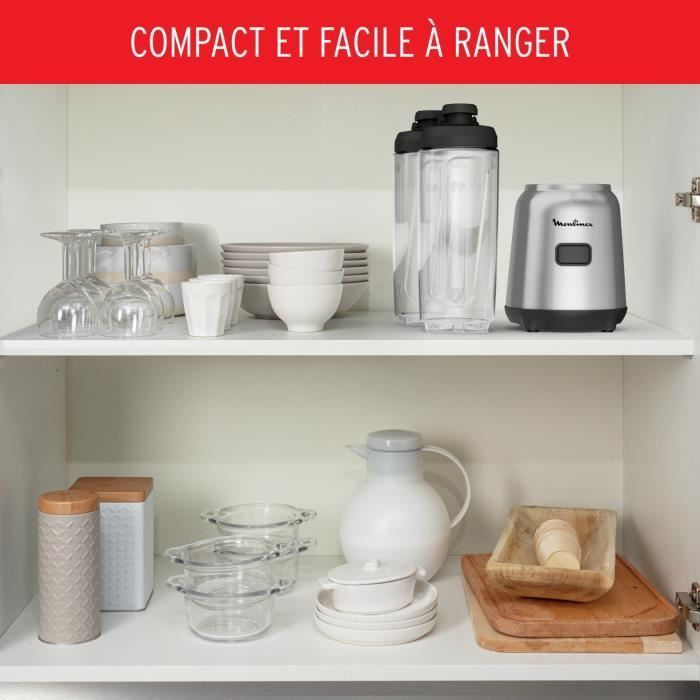 Frullatore Moulinex a 2 bottiglie, design compatto, lame rimovibili facili da pulire, 300 W, LM15FD10