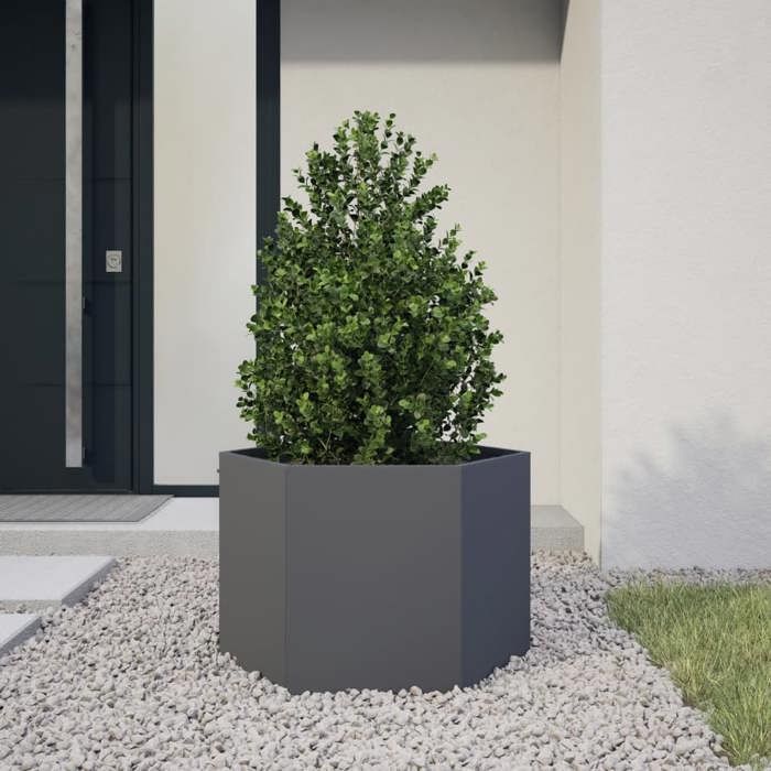 vidaXL Maceta hexagonal antracita de acero de 69x60x45 cm, maceta para flores, maceta para patio, maceta para jardín, 851124