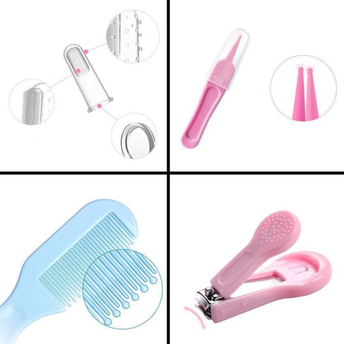 Set de cuidado para bebé, kit de 12 piezas, set de aseo para recién nacidos con termómetro - Rosa