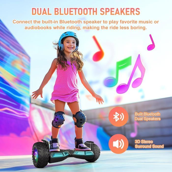 Hoverboard, 8.5-inch self-balancing electric scooter with Bluetooth, wheels and LED lights for children and adults, Grey