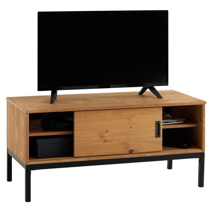 SELMA tv-meubel, 98 cm breed tv-meubel in een industriële vintage designstijl met 1 schuifdeur, gemaakt van massief grenenhout met een lichtbruine beits.