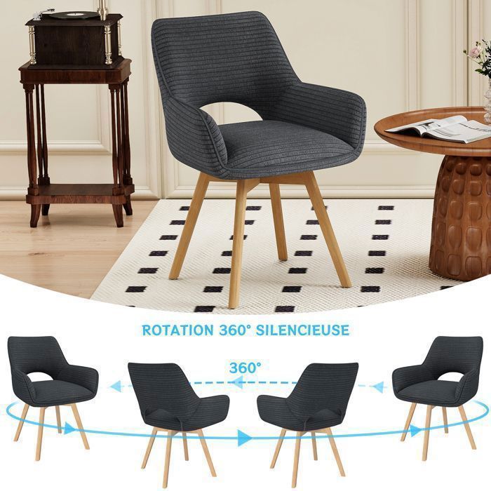 WAFTING 4er-Set Esszimmerstühle, Drehsessel, gepolstert mit Samtrückenlehne, Holzbeine, Schwarz