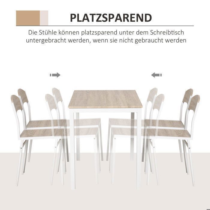 Plaque épaissieCatering Group Set de 5 tables de salle à manger en MDF grainé bois et métal blanc cassé, 1 table et 4 chaises pour