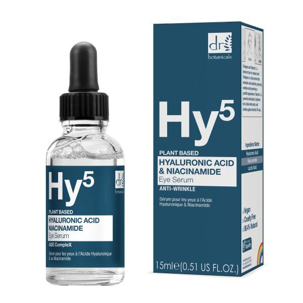 Siero contorno occhi Dr Botanicals con acido ialuronico al 5% e niacinamide al 5%.