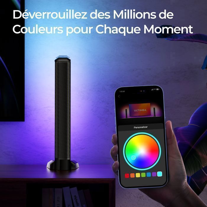 ULTIMEA Barre de son 7.1 canaux pour TV avec Caisson de Basse filaire, lumière RVB, contrôle des App, puissance de crête 410W