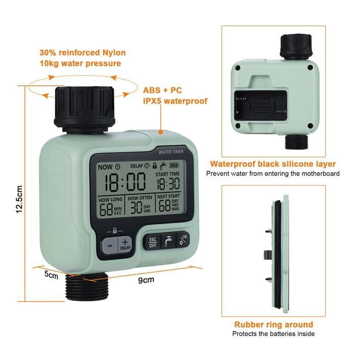 Timer programmabile per irrigazione automatica da esterno - verde, ABS/Nylon