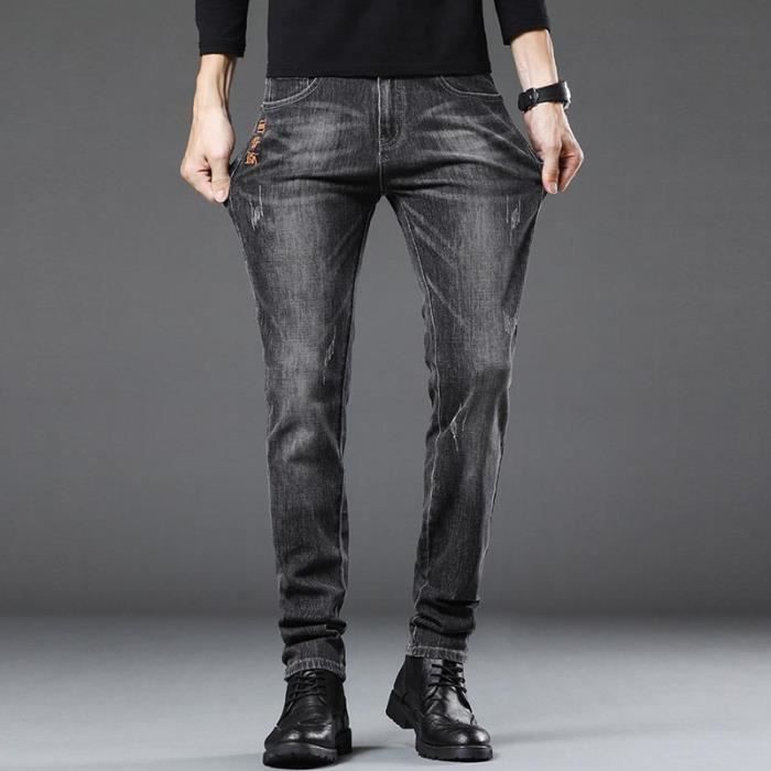 Slim-Fit-Stretchjeans für Herren, 5 Taschen, modischer Denim mit Used-Look für Herbst/Winter – Grau