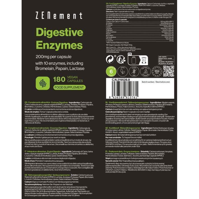 Spijsverteringsenzymen 200 mg per capsule - 180 veganistische capsules