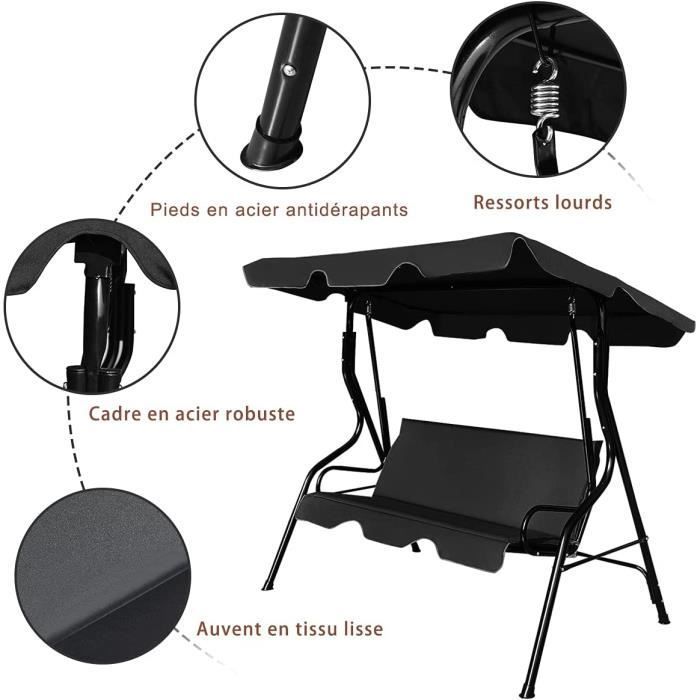 Sedia a dondolo RELAX4LIFE con tettuccio regolabile in tela spessa e impermeabile, ideale per giardino, piscina, patio e bar (3 posti, nera).