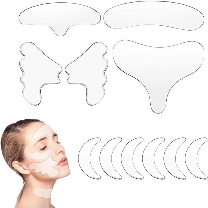 11 parches de silicona antiarrugas reutilizables para rostro y frente, ideales para la frente, los ojos y las mejillas.