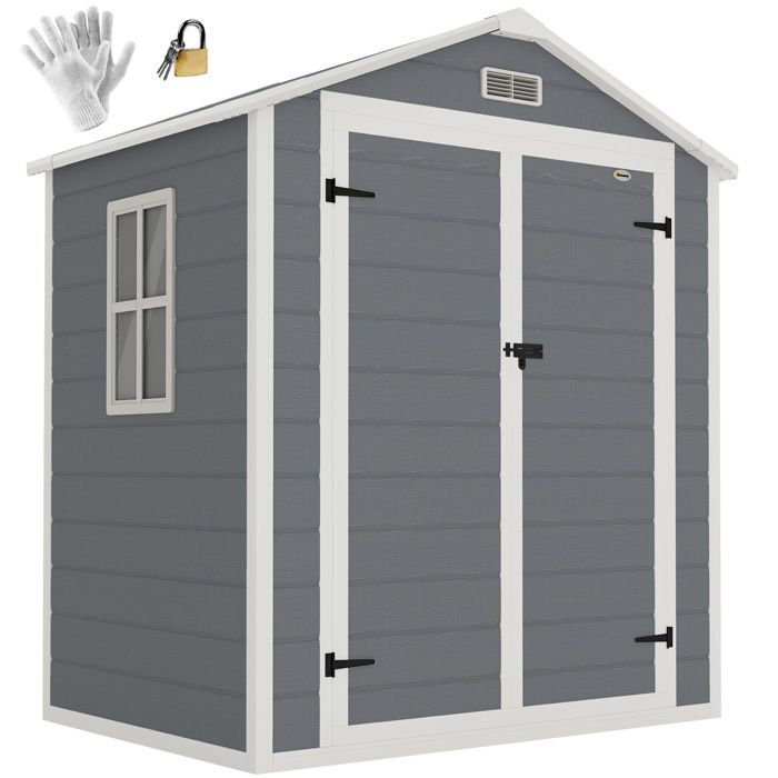 Caseta de jardín Outsunny - 2,12 m² Caseta de resina PP con 2 puertas y ventanas de ventilación - PP - gris