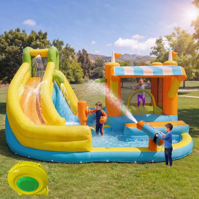 Château gonflable pour enfants 433 x 375 x 165cm avec soufflerie - toboggan aquatique - piscine - parc aquatique - château gonflable
