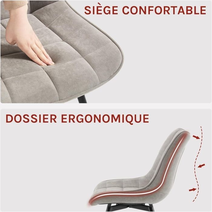 Lot de 2 Chaises Pivotantes Salle à Manger, WOLTU Chaises de Cuisine en Velours, Pieds en Métal, Gris Clair W0ATT1017-2