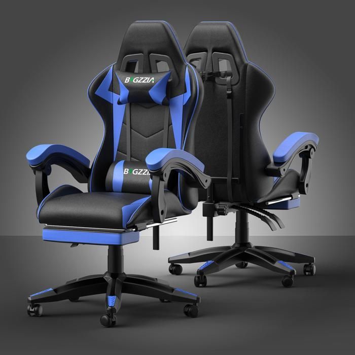 Gaming office chair with ergonomic footrest, 90° swivel, lumbar cushion & headrest, height adjustable