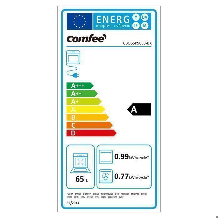 Forno pirolitico da incasso con cottura ventilata e programmatore elettronico - 65 l - COMFEE CBO65P90E3-BK - Nero - Classe energetica A