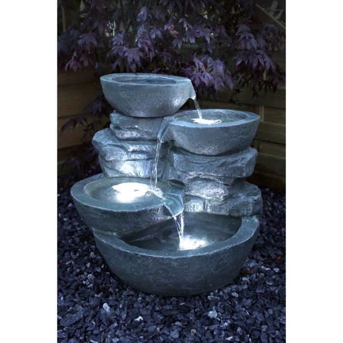 Fonte de jardim em cascata ARNUSA com iluminação, feita de poliresina resistente às intempéries.