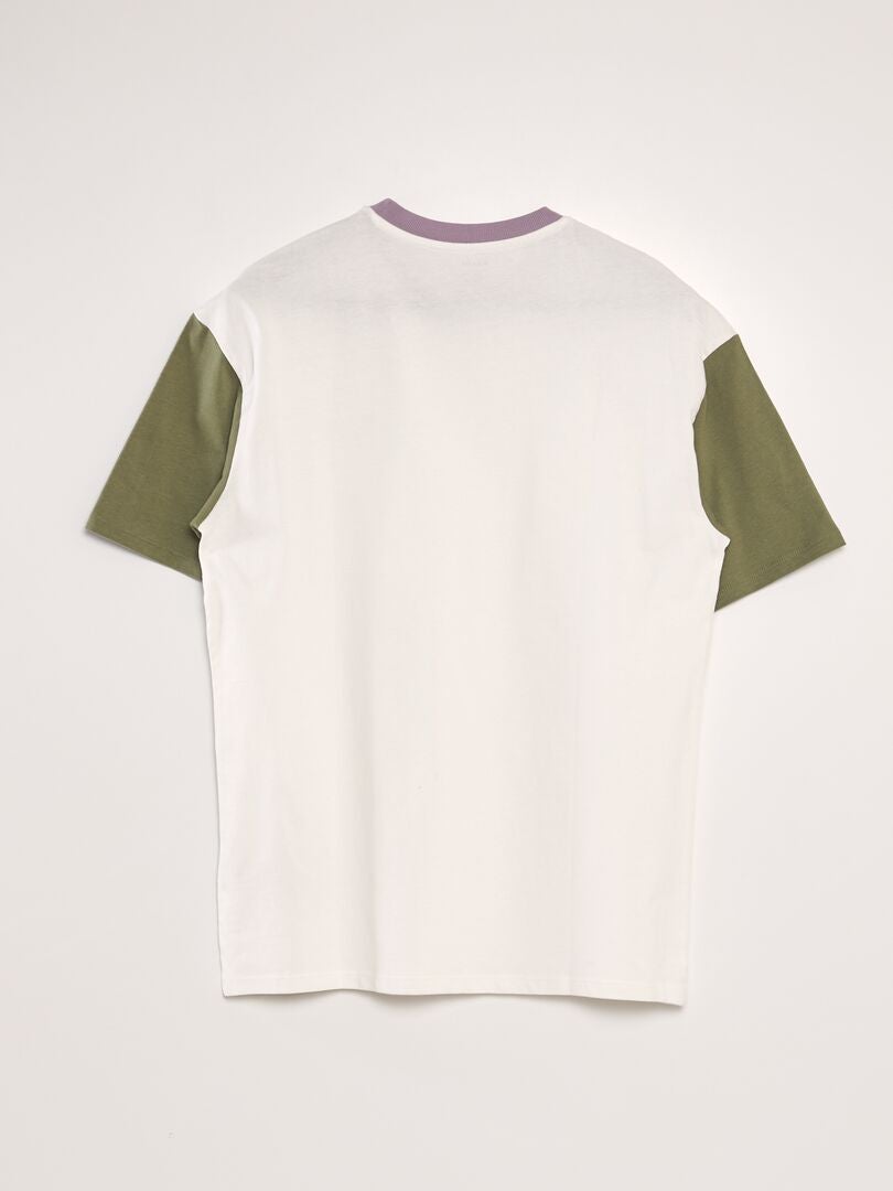 T-shirt met ronde hals en kleurblokken - groen