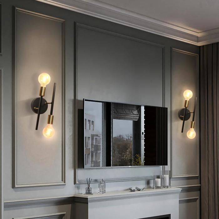 UNI Plafonnier Rétro Industrielle Luminaire 2 Tête E27 Applique Murale Noir et Cuivre